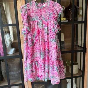 Aura floral smocked dress mini colorful chiffon flutter ruffle short sleeve